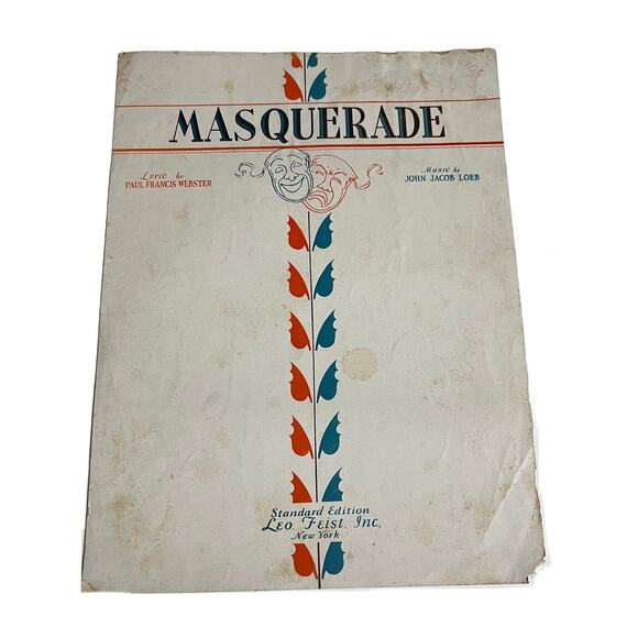 VTG Masquerade Sheet Music Leo Feist Edition Paul Francis Webster Circa 1932 - Picture 1 of 3